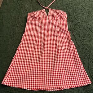 SHEIN Red Gingham Halter Dress